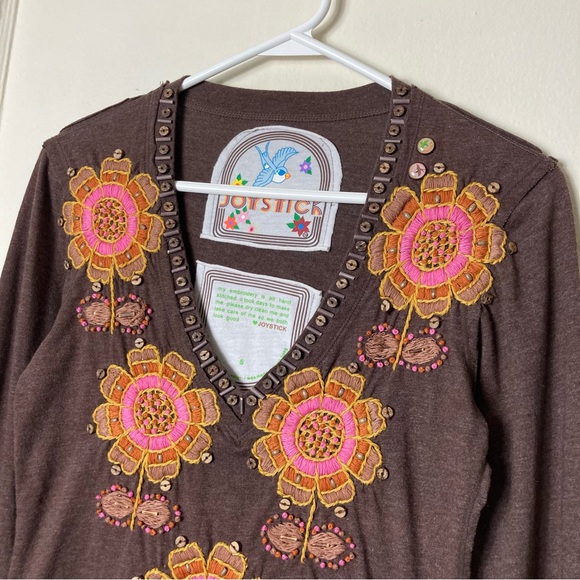 Johnny Was joystick brown floral heavy embroidered top womens S hippie boho - Picture 3 of 9